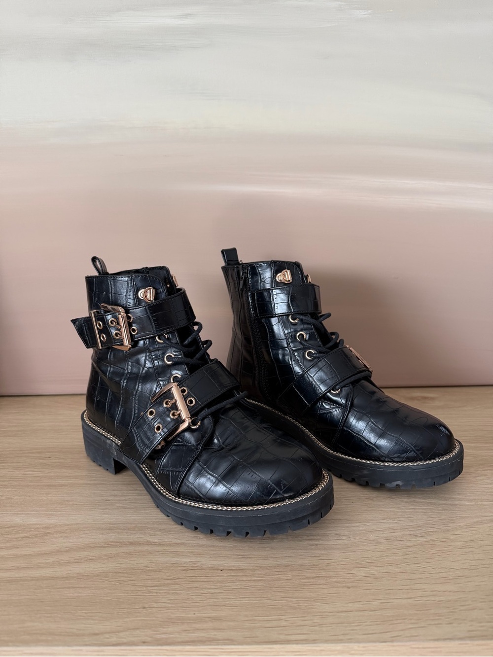ASOS Design Aubrey Faux Croc Combat Boot | US Size 7 / UK 5